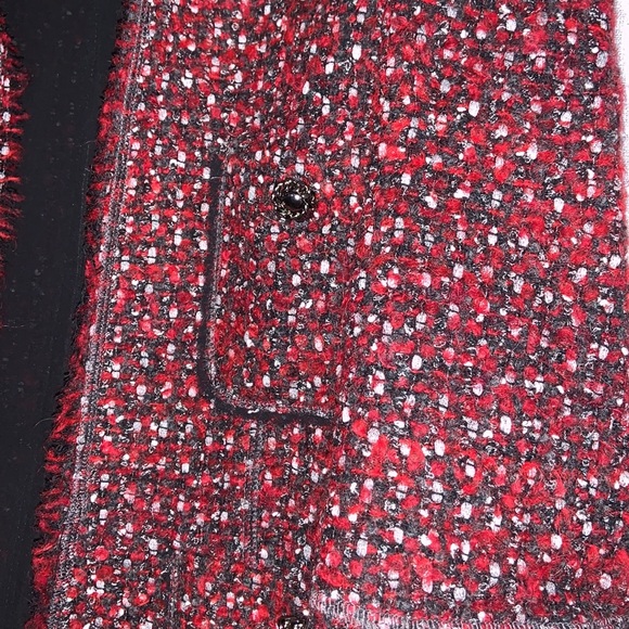 Zara red black and white boucle jacket with vegan leather sleeves - Picture 2 of 5